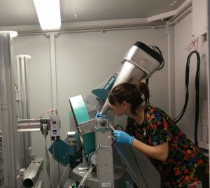 Erika at BESSY II, preparing an experiment.